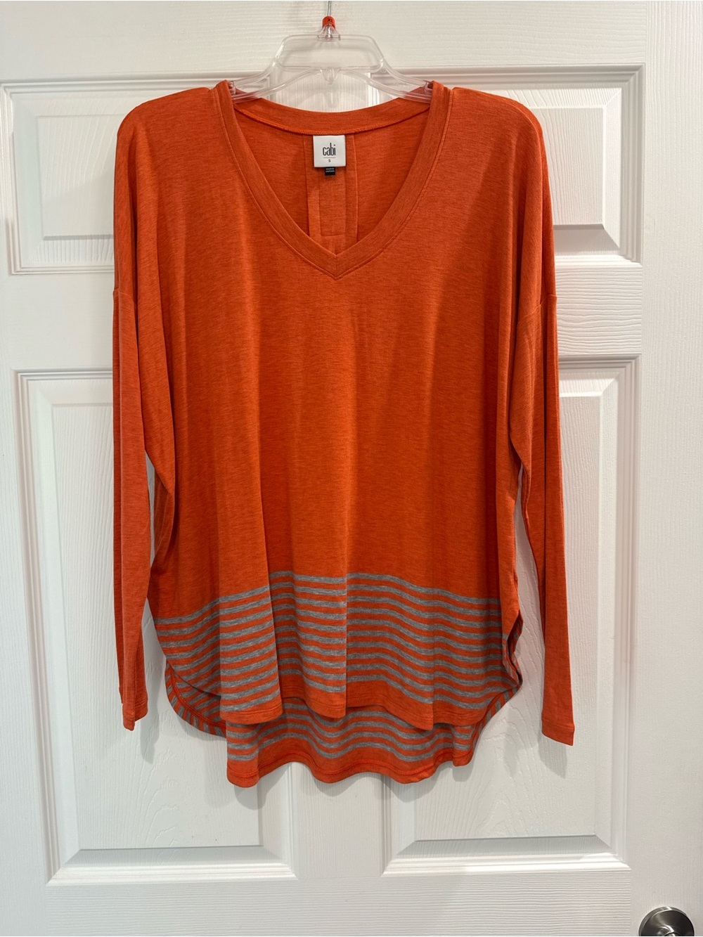 Cabi 4190 Orange Hangout Long Sleeve Tee High Low Top Tunic Womens small stretch